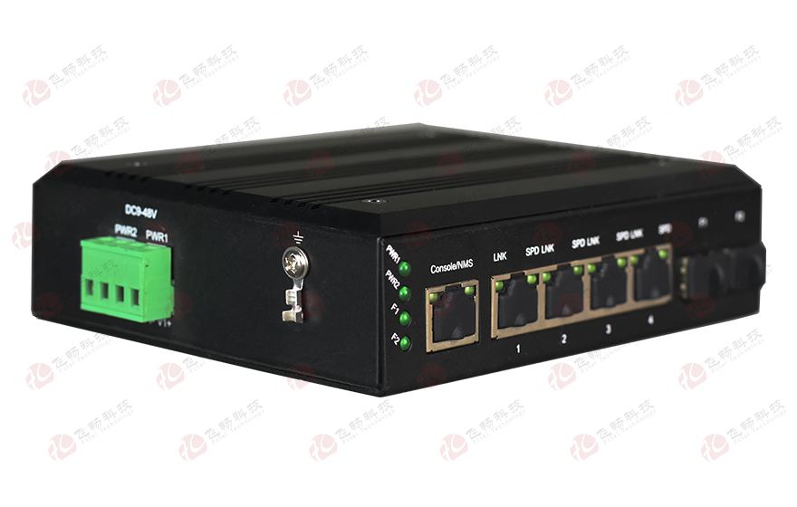 飛暢科技-網管型工業(yè)軌式4路物理隔離千兆電口（1+1光纖備份）